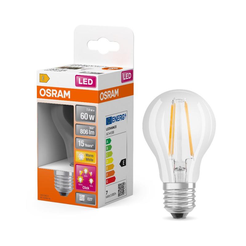 4er Set OSRAM E27 LED 3-Stufen-Dimmen Filament klar 6,5W wie 60W E27 warmweisses Licht